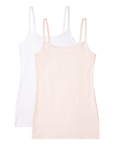 Marca Amazon - IRIS & LILLY Camiseta de Tirantes Body Natural para Mujer, Pack de 2, 1 x Blanco & 1 x Rosa Claro, L, Label: L