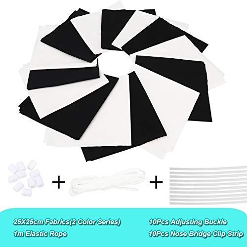 14Piezas Tela de Algodón Patchwork, Tela de Estampada Flores de Costura de Material Textil Manualidades Retales Algodón con Cinta elástica e Puente de la Nariz para Coser DIY(25x25cm Negro+Blanco)