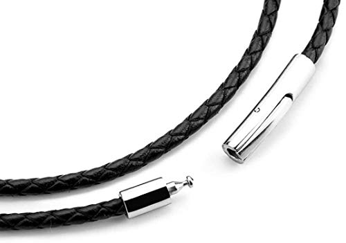 Cadena cordón de Cuero Collar de Cuerda Trenzada Negro Doitory Hombres Mujeres 3 mm de Acero Inoxidable de la Cadena de Cierre de la joyería Collar de Vestuario 14-30 Pulgadas