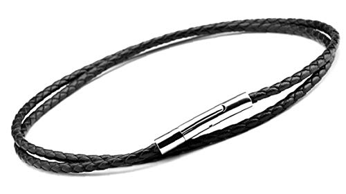 Cadena cordón de Cuero Collar de Cuerda Trenzada Negro Doitory Hombres Mujeres 3 mm de Acero Inoxidable de la Cadena de Cierre de la joyería Collar de Vestuario 14-30 Pulgadas