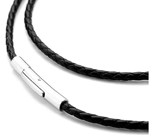 Cadena cordón de Cuero Collar de Cuerda Trenzada Negro Doitory Hombres Mujeres 3 mm de Acero Inoxidable de la Cadena de Cierre de la joyería Collar de Vestuario 14-30 Pulgadas