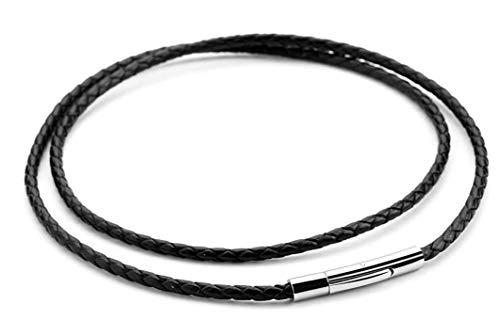 Cadena cordón de Cuero Collar de Cuerda Trenzada Negro Doitory Hombres Mujeres 3 mm de Acero Inoxidable de la Cadena de Cierre de la joyería Collar de Vestuario 14-30 Pulgadas