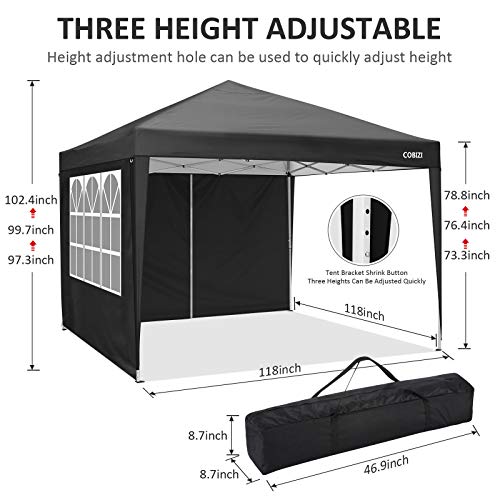 COBIZI Carpa de jardín 3x3m Cenador Plegable Gazebo Impermeable con 4 Paredes, Protección UV 50+, Ajustable en Altura, Pabellon de Jardin Plegable Event Shelter para Patio/Camping/Playa/Fiestas