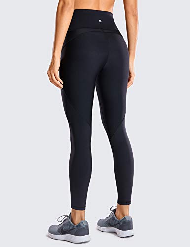 CRZ YOGA Mujer Compression Leggings Cintura Alta Deportivos Running Fitness Pantalon con Bolsillo-63cm Negro R424 42