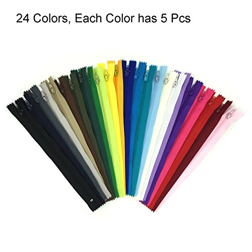 DOITEM 120pcs 23cm / 9 pulgadas cremalleras de nylon multicolor de la bobina para coser y artes 24 colores