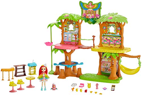 Enchantimals - Cafetería Junglewood con muñeca y mascota Peeki Parrot y accesorios, edad recomendada: 4 años y más (Mattel GNC57)