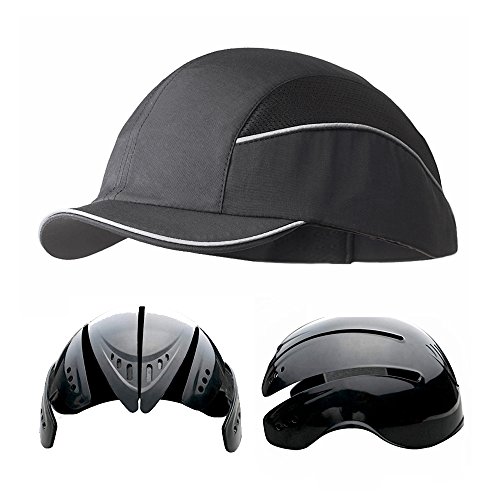 Gorra Seguridad/Casquete Antigolpes micro visera 3cm para proteger de impactos como piedras, Ramas, Casco interior ABS con almohadilla EVA. Pro Gorra anti-choque EN 812 A1 - Color: Negro