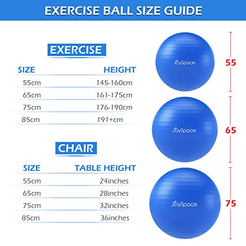 JOYSPACE Pelota de Ejercicio Anti-explosión Pelota de Pilates Fitness Yoga Embarazo Equilibrio Entrenamiento Anti-Burst Fitball Balon de Gimnasia con Bomba Rápida,55cm-Azul