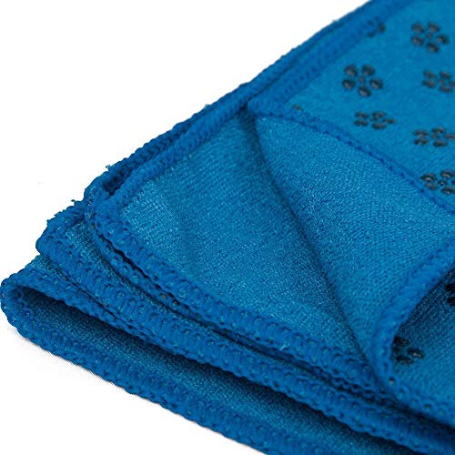 MAXYOGA Toalla para Hacer Yoga - Yoga Mat Towel - Antideslizante con Puntos de Gomas de Agarre. 61 cm x 183 cm. Ideal para Hot Yoga. (Azul)