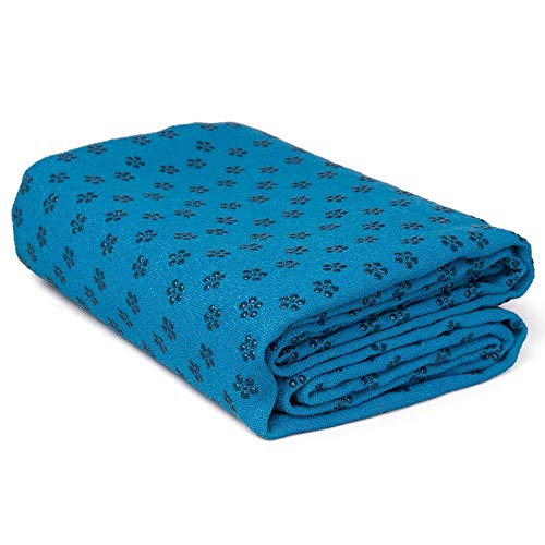 MAXYOGA Toalla para Hacer Yoga - Yoga Mat Towel - Antideslizante con Puntos de Gomas de Agarre. 61 cm x 183 cm. Ideal para Hot Yoga. (Azul)