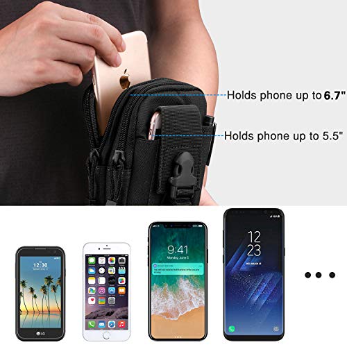 MoKo Molle Edc Bolso Universal del Senderismo de Móvil Compatible con el Teléfono de 6.7", iPhone SE 2020, iPhone 12 Mini/12 Pro MAX/iPhone 11 Pro MAX, Galaxy S10 e / S10 / S10 Plus - Negro