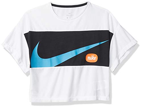 NIKE Top SS Jdiy Shirt, Blanco/Negro/Azul Láser, L Girls