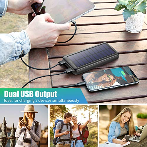 QTshine Cargador Solar con Entradas Tipo C & Mirco USB, Batería Externa Solar 26800mAh Power Bank Solar Carga Rápida con 2 Salidas USB para iPhone Android iPad Cámara, Actividades Al Aire Libre