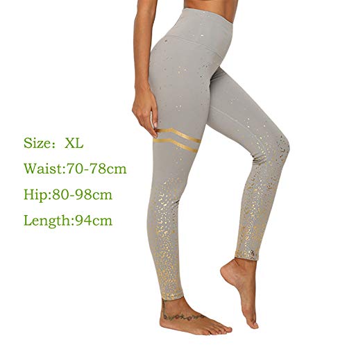 Remebe Pantalones de yoga de cintura alta para mujer Correr Correr Yoga Ejercicio Entrenamiento Gimnasio Deporte Pantalones elásticos de lámina dorada