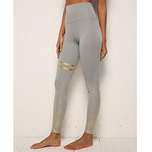 Remebe Pantalones de yoga de cintura alta para mujer Correr Correr Yoga Ejercicio Entrenamiento Gimnasio Deporte Pantalones elásticos de lámina dorada