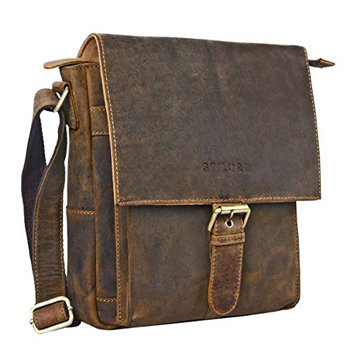 STILORD 'Nevio' Bolsa Bandolera Cuero Hombre pequeño Bolso Mensajero Caballero Bolso Ocio Salir Trabajo Bolso Piel auténtica para Tablet 10.1' iPad, Color:marrón - Medio