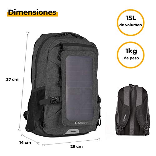 SunnyBAG Mochila Solar Explorer+ | con Panel Solar de 6W para Cargar el teléfono móvil |Mochila 15L para Universidad, Trabajo, Ocio | Compartimento para portátil de 15''