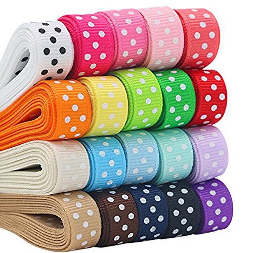 ULTNICE 17 Cinta de punto de polka color cintas de grosgrain Cintas de pelo DIY Cinta de regalo envoltura