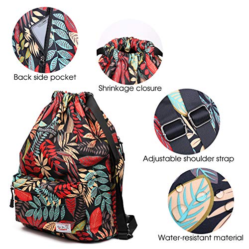 WANDF Mochila con cordón repelente al agua para ir de compras, deportes, yoga, color Red Leaf., tamaño medium