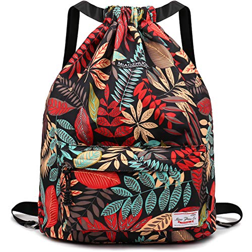 WANDF Mochila con cordón repelente al agua para ir de compras, deportes, yoga, color Red Leaf., tamaño medium