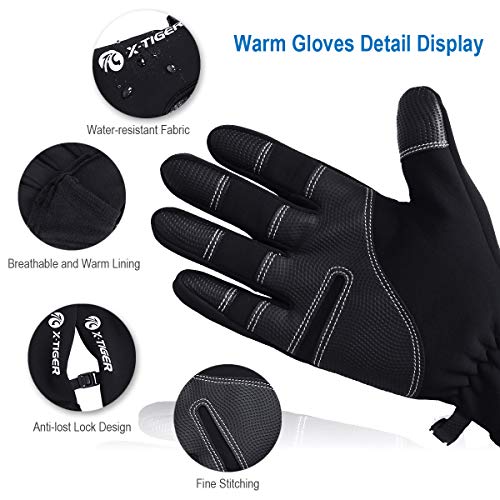 X-TIGER Vellón Térmico Invierno MTB Ciclismo Guantes con pantalla táctil para hombre con todos los dedos a prueba de viento e impermeable (M (CN)= S (EU))