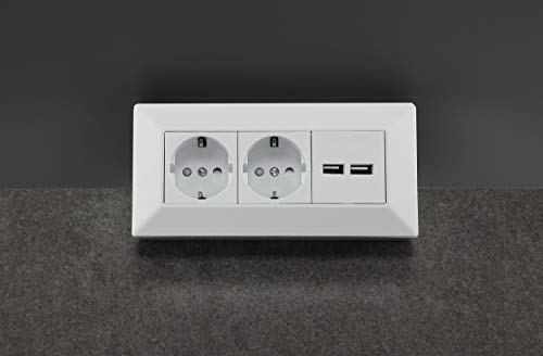 2 enchufes de Esquina para Mesa con 2 Puertos USB, 230 V, en ángulo de 45°, precableado, para Cocina o Taller, Color Blanco