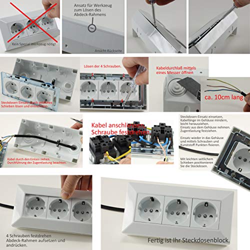 2 enchufes de Esquina para Mesa con 2 Puertos USB, 230 V, en ángulo de 45°, precableado, para Cocina o Taller, Color Blanco