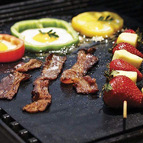 Alliebe Estera de Barbacoa, 5 Piezas Antiadherente Reutilizable Alfombrilla de Barbacoa para Horno, Gas Carbón, Parrilla y BBQ - con Pinzas de Cocina Silicona 12"