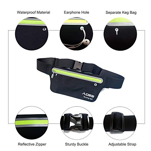 AOBB Riñonera Cinturón, Riñonera Deportiva, leggera e impermeabile Riñonera Running Cinturón Belt, per Corsa, Ciclismo, Fitness, Sport,Negro