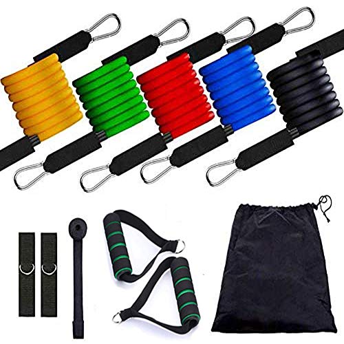 Arespark Bandas Elásticas,11 pcs Bandas Resistencias Fitness, 5 Tubos de Látex con Asas, Ancla de Puerta, para Entrenamiento de Fuerza/Yoga/Fisioterapia/Pilate