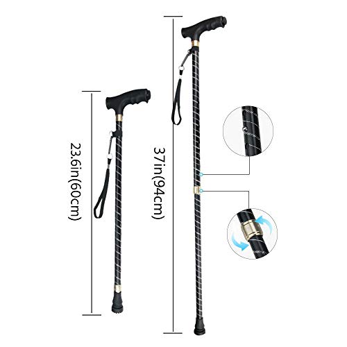 Baston para muje y hombre, OOCOME Baston anciano regulable 60-94CM Bastón de Caminar Bastónes adulto altura regulables aluminio baston con luz LED muletas bastón soporta 115kg