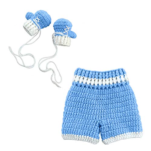 Bebé conjunto de guantes de boxeo de ganchillo hecho a mano de punto recién nacido Fotografía Prop Pantalones Trajes (Color : Sky-blue, Size : 0-3M)