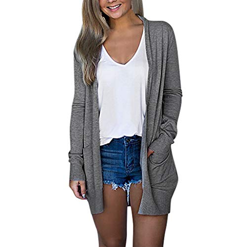 Cárdigans Chaquetas para Mujer Abrigo Larga de Manga Larga Color sólido Tallas Grandes Kimono Suelta Cárdigan Chales Wraps Tops Outerwear Jersey Pullover con Bolsillo Gusspower