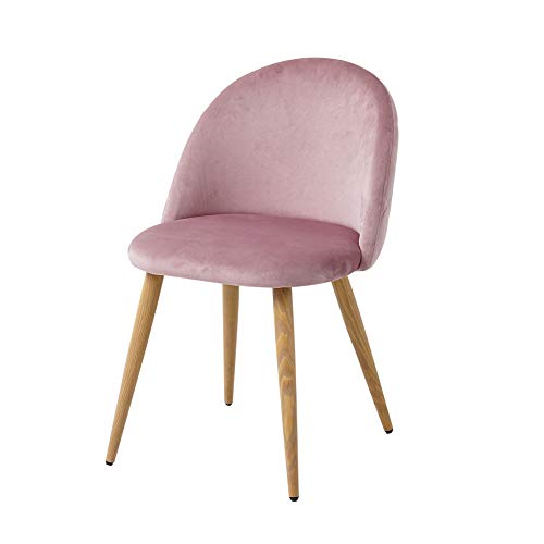 CLIPOP Juego de 2 sillas de Comedor tapizadas de Terciopelo con Respaldo y Patas de Transferencia de Metal para sillas de Comedor, salón y Dormitorio, Tela de Terciopelo, Rosa, 46 × 46 ×77 cm