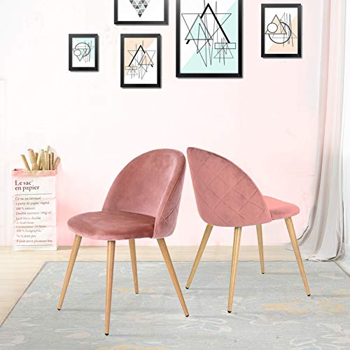 CLIPOP Juego de 2 sillas de Comedor tapizadas de Terciopelo con Respaldo y Patas de Transferencia de Metal para sillas de Comedor, salón y Dormitorio, Tela de Terciopelo, Rosa, 46 × 46 ×77 cm