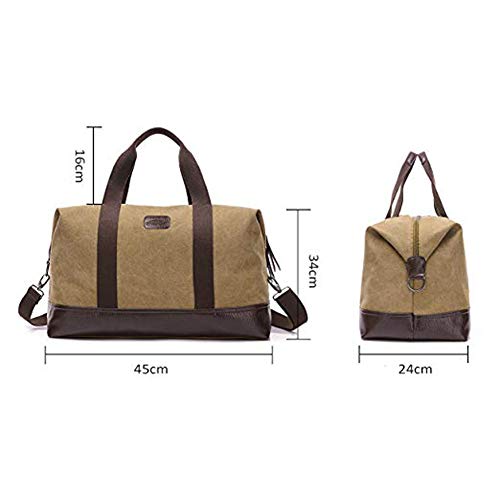 DGSFES Bolso de viaje para hombre Bolso de hombro Bolso de lona de cuero portátil Actividad al aire libre Bolso de trabajo multibolsillo Bolso deportivo de fitness Caqui/Negro/Gris/Marrón-brown