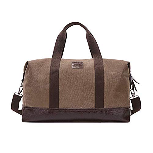 DGSFES Bolso de viaje para hombre Bolso de hombro Bolso de lona de cuero portátil Actividad al aire libre Bolso de trabajo multibolsillo Bolso deportivo de fitness Caqui/Negro/Gris/Marrón-brown