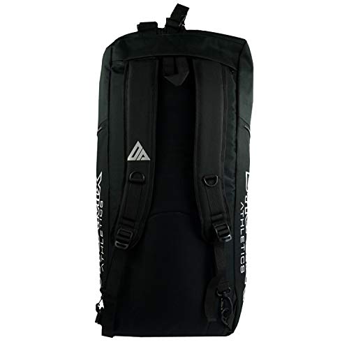 Dynamix Athletics Bolsa de deporte 2 en 1 XL Division negro/camuflaje, gran bolsa de entrenamiento para gimnasio y deportes de lucha, funda híbrida, también se puede utilizar como mochila