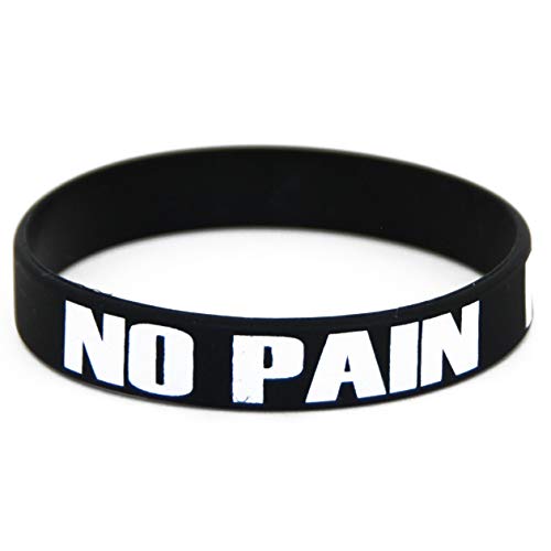 Extiff - Pulsera Negra con Marcas en Ella no Pain no Gain, en Silicona/Goma, para Hombres, Mujeres o niños; para Deporte, Fitness, Entrenamiento con Pesas, Crossfit, Workout, Gym