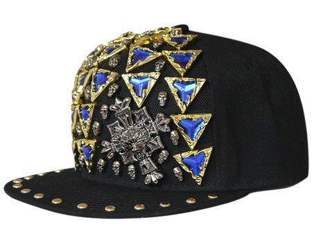 Gorra De Béisbol Tachonada Hip-Hop Hip-Hop Sombrero ala Plana 56-60CM Triángulo Azul Diamante Cruz