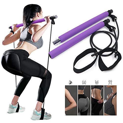 GX·Diffuser Barra de Pilates Portátil, Yoga Pilates con Banda de Resistencia y Bucle para Pies,Gimnasio en Casa Multifuncional Portátil Pilates Stick para Entrenamiento Corporal Total,Cintura,Brazo