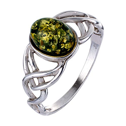 HolidayGiftShops Anillo de Plata esterlina y ámbar Verde báltico Nudos celtas tamaño: 7.5