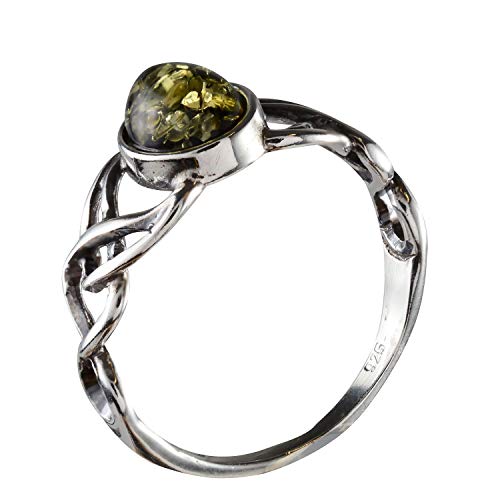 HolidayGiftShops Anillo de Plata esterlina y ámbar Verde báltico Nudos celtas tamaño: 7.5