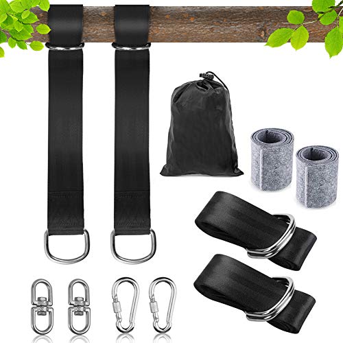 KNMY Correas de Hamacas para Exteriores, 150 CM Hamaca Correas Árbol, Columpio para Colgar Árboles Cinta de Fibra de Poliéster, con Mosquetón, Almohadillas de Protección, Hebillas Giratorias