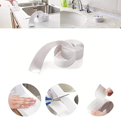 Lifreer 2 rollos de cinta sellante para bañera, 6,4 m, 4 herramientas de calafateo y raspado, de silicona, impermeable