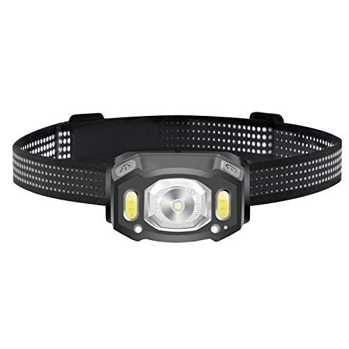 Linterna Frontal LED, Sensor USB Recargable Linterna Cabeza, Ligero Impermeable Linternas Frontales para Camping, Pesca, Correr, Caza, Deportes Nocturnos