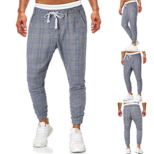 Memefood Pantalones Hombre Casuales Moda Impresión a Cuadros Deportivos Running Pants Jogging Pantalon Fitness Gym Slim Fit Pantalones Largos Pantalones Ropa de Hombre Pantalones de Trekking