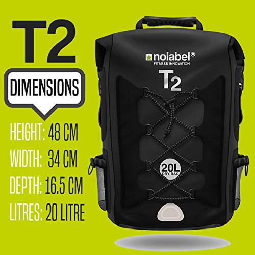 No Label Mochila Deportiva de 20L Impermeable - T2 Mochila para Ciclismo Running Triatlón y Deportes acuáticos. Protege del Polvo, la Arena, el Agua y la Suciedad Color Negro