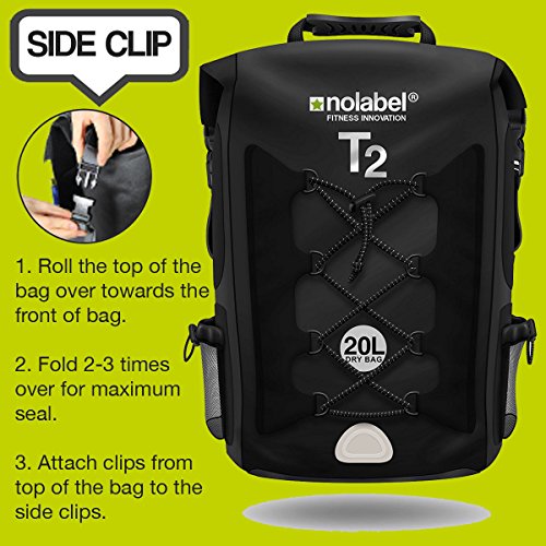 No Label Mochila Deportiva de 20L Impermeable - T2 Mochila para Ciclismo Running Triatlón y Deportes acuáticos. Protege del Polvo, la Arena, el Agua y la Suciedad Color Negro