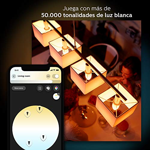 Philips Hue Bombilla Inteligente LED E14, 6 W, Luz Blanca de Cálida a Fría, Compatible con Alexa y Google Home